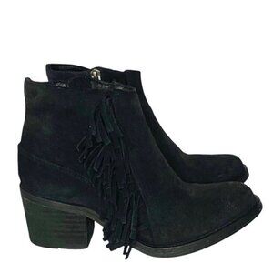 All Saints Bonny West Black Suede Fringed Booties Boots Size 5 / 36